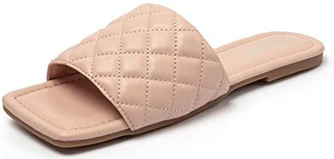 Women's Square Open Toe Flat Sandals Slip On Slide Sandals Woven Strap Flat Sandals