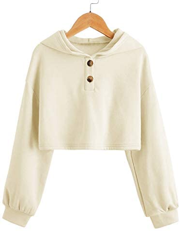 GAMISOTE Kids Girls Crop Tops Hoodie Button Up Casual Loose Active Short Pullover Sweatshirt