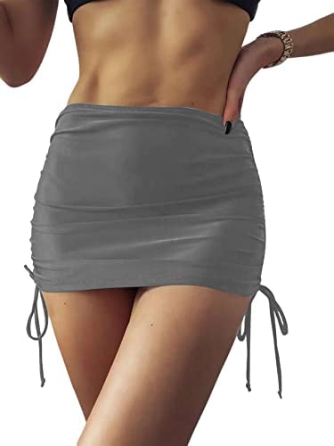 Zwurew Women's Swimdress Drawstring Ruched Swim Skirt Side Pull Tie Swimsuit Bottom