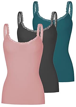 Women's 3-Pack Slim-Fit Lace Camisoles Stretchy Comfy Top Underwear
