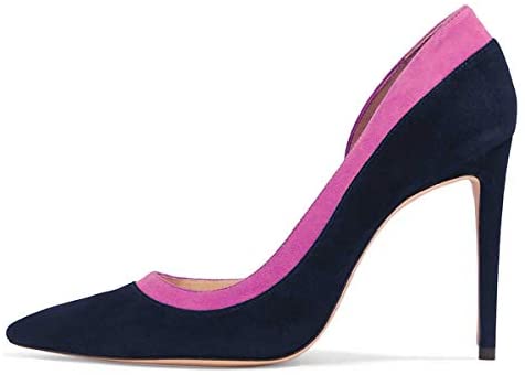 FSJ Women Elegent Pointed Toe Faux Suede Office Dorsay Pumps High Heels Slip on Dress Shoes Size 4-15 US