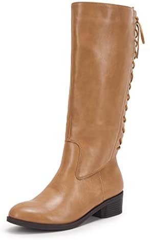 Womens Lace Up Knee High Boots Side Zipper Closed Pointed Boots Zippered Chunky Stacked Mid Heel Shoes