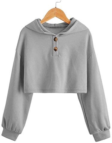 GAMISOTE Kids Girls Crop Tops Hoodie Button Up Casual Loose Active Short Pullover Sweatshirt