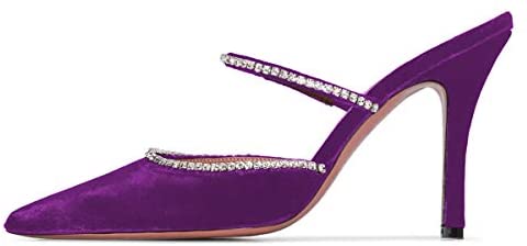 FSJ Women Sexy Rhinestone Slide Mules Pumps Pointed Strappy High Heels Sandals for Party Evening Shoes