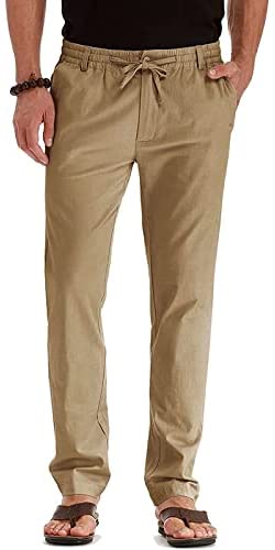 elselect Men's Chino Drawstring Pants Casual Long Khaki Dress Pants Slim Fit Golf Yoga Beach Work Trousers