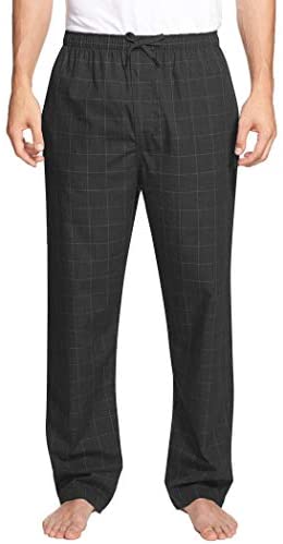 Men Cotton Linen Pajama Pants Elastic Drawstring Waist Sleepwear Plaid Pj Bottoms