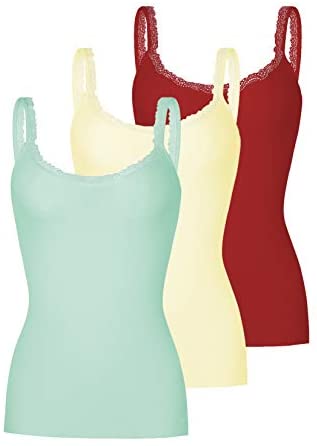Women's 3-Pack Slim-Fit Lace Camisoles Stretchy Comfy Top Underwear