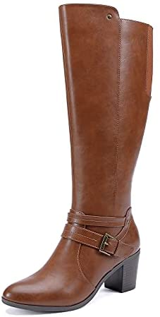 EETTARO Women's Block Mid Heel Boots Knee High Winter Booties Fashion Pointed Toe Elastic Buckle Boot