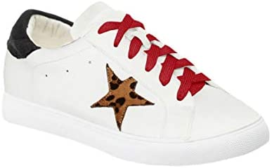 Womens Fashion Star Sneakers Lace Up Platform Glitter Low Top Comfort Walking Running Shoes