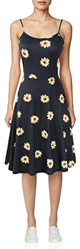 TIMSEM Women's Sleeveless Adjustable Strappy Summer Floral Flared Swing Dress