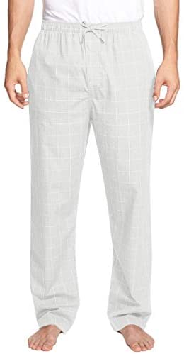 Men Cotton Linen Pajama Pants Elastic Drawstring Waist Sleepwear Plaid Pj Bottoms