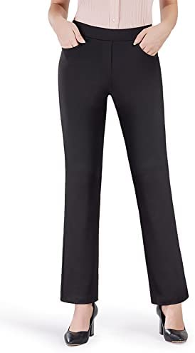Dress Pants for Women Straight Leg Stretch Work Pants Pull-on Yoga Pants with Pockets
