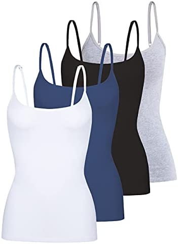 Women's 4-Pack Slim-Fit Camisoles Cotton Adjustable Spaghetti Strap Top Underwear