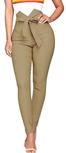 Women's Fashion Paper Bag Waist Pants Casual Bowknot High Waist Long Trousers