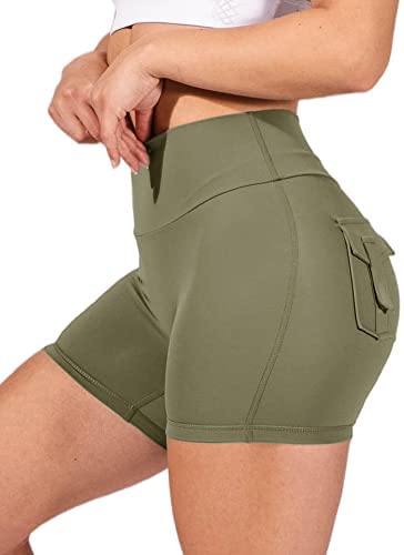 Womens High Waist Yoga Shorts Butt Lifting Breathable Workout Running Shorts with Pockets