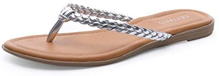 EETTARO Women's Braided Strappy Thong Flip Flops Slip-On Beach Sandals Casual Plaited Leather Slippers