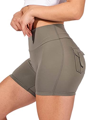 Womens High Waist Yoga Shorts Butt Lifting Breathable Workout Running Shorts with Pockets