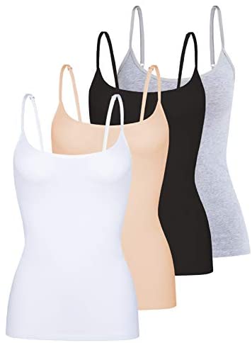 Women's 4-Pack Slim-Fit Camisoles Cotton Adjustable Spaghetti Strap Top Underwear