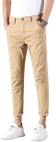 Men's Slim Fit Khaki Pants Stretch Cropped Chino Skinny Pants