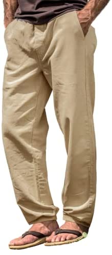 Mens Elastic Waist Long Pants Classic Casual Lightweight Stretchy with Pockets