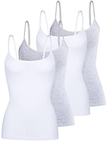 Women's 4-Pack Slim-Fit Camisoles Cotton Adjustable Spaghetti Strap Top Underwear