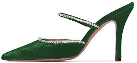 FSJ Women Sexy Rhinestone Slide Mules Pumps Pointed Strappy High Heels Sandals for Party Evening Shoes
