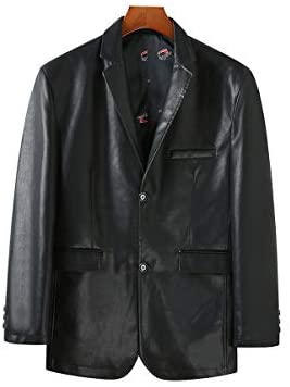 Men's Classic Slim Fit Leather Blazer Fashion Notched Lapel PU Leather Jacket