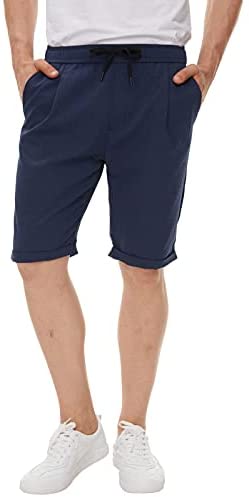 Men's Linen Like Shorts Seersucker Shorts with Drawstring