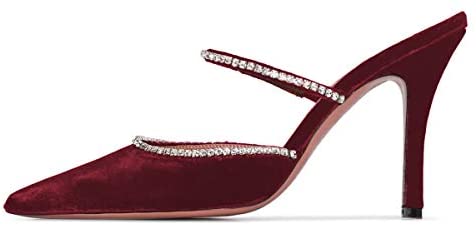 FSJ Women Sexy Rhinestone Slide Mules Pumps Pointed Strappy High Heels Sandals for Party Evening Shoes