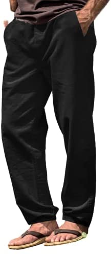 Mens Elastic Waist Long Pants Classic Casual Lightweight Stretchy with Pockets