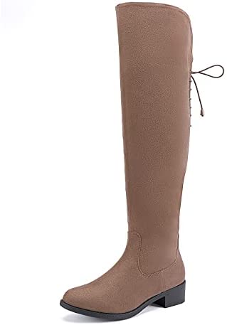 EETTARO Women's Over The Knee Boot Fashion Lace Up Tight High Boots Side Zip Block Heel Riding Booties