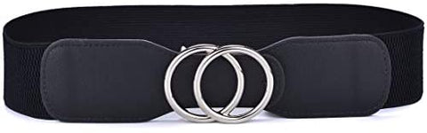 Beltox Women’s Elastic Stretch Wide Waist Belts w Double Rings Gold/Silver Buckle …