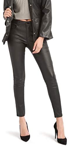 Women's Faux Leather Pants, Skinny Stretch Pants with Pockets, Work Casual Pants for Women
