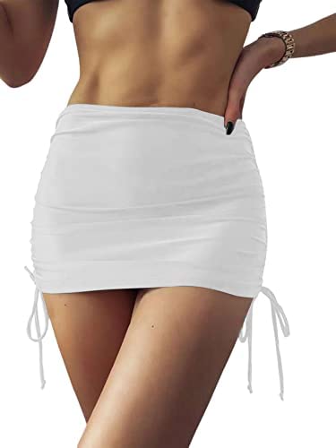 Zwurew Women's Swimdress Drawstring Ruched Swim Skirt Side Pull Tie Swimsuit Bottom