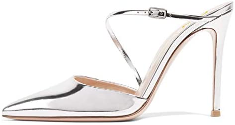 Women Chic Pointy Toe Mules Stiletto High Heels Sandals Strappy Slide Dress Party Wedding Shoes with Buckle Size 4-15 US