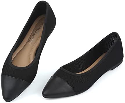 MUSSHOE Flats for Women Mesh Knit Comfortable Women's Flats Memory Foam Slip on Pointed Toe Flats Shoes Women
