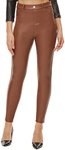 Ginasy Faux Leather Pants for Women High Waisted Stretch Pleather Leggings with Pockets