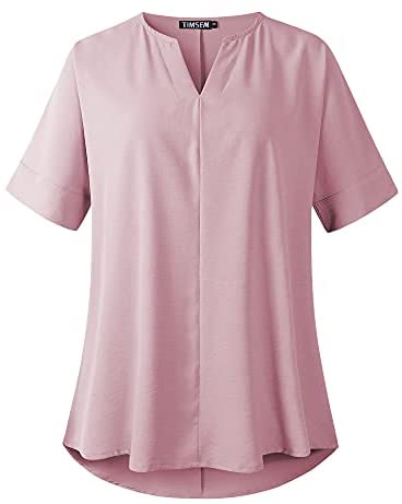 TIMSEM Womens Short Sleeve V Neck Curved Hem Chiffon Casual Blouse Shirts Tops