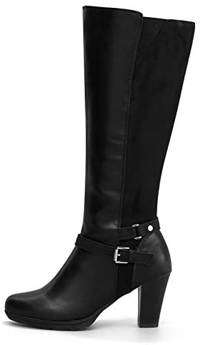 mysoft Womens Knee High Boots Wide Calf Chunky Heel Boots with Zipper