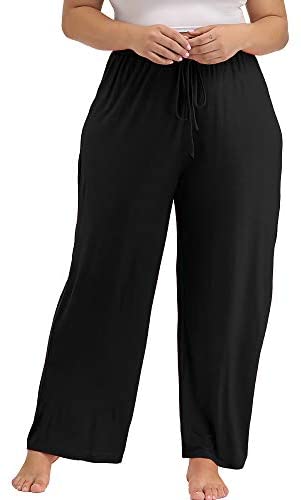 Women's Plus Size Comfy Stretch Long Pajama Pants Drawstring Sleep Lounge Pants