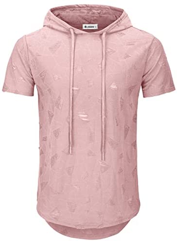 KLIEGOU Men's Hipster Hip Hop Hoodie Hole Tshirt 1705-2…