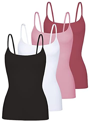 Women's 4-Pack Slim-Fit Camisoles Cotton Adjustable Spaghetti Strap Top Underwear