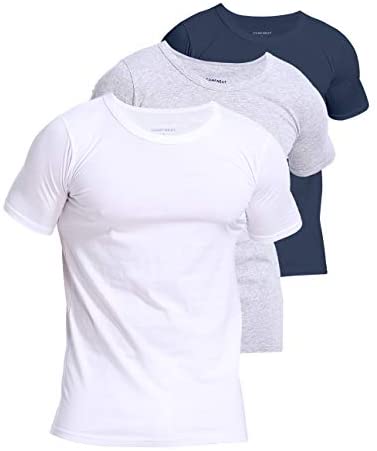 Men's 3-Pack Undershirts Cotton Spandex Stretchy Comfy Crew Neck T-Shirts