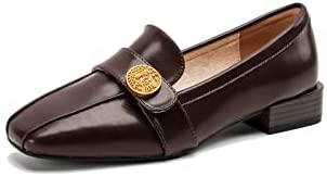 KANGFEINI Suitable for Casual Walking Women's Cute Medallion Square-Headed Shoes Le Fu Flat Bottom Comfortable Japanese Work Shoes