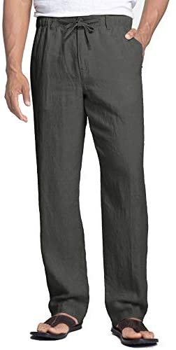 Men's Linen Pants Casual Elastic Waist Drawstring Beach Trousers