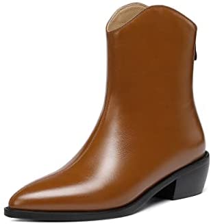 WAYDERNS Women's Zip Pointed Toe Matte Chunky Low Heel Ankle High Knight Boots 2 Inch