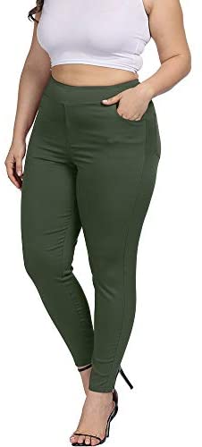 Women Plus Size Skinny Pants Stretch Slim Fit Pull-on High Waist Pants with Pockets
