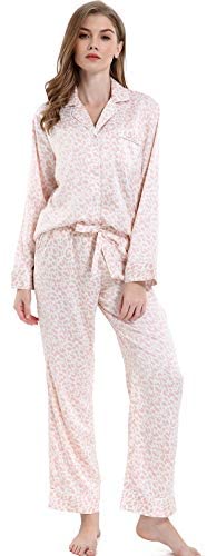 Women's Satin Pajama Set 2-Piece Sleepwear Loungewear Long Sleeve Button Down PJ Set