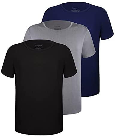 Men's 3-Pack Undershirts Bamboo Rayon Ultra Soft Comfy Crew Neck T-Shirts