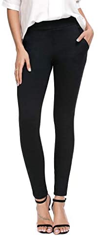 Women's Skinny Leg Work Pull on Slim Stretch Yoga Dress Pants w/Tummy Control